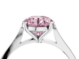 Silver Fancy Pink Round  Solitaire Diamond Ring with Four-Prong Setting and Tapered Band 4