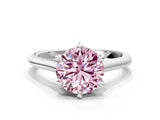 Silver Fancy Pink Round  Solitaire Engagement Ring with Six-Prong Setting and Classic Band
