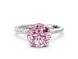 Silver Fancy Pink Round  Solitaire Twist Band Ring with Four-Prong Setting_1