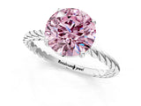 Silver Fancy Pink Round  Solitaire Twist Band Ring with Four-Prong Setting_2