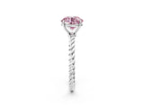 Silver Fancy Pink Round  Solitaire Twist Band Ring with Four-Prong Setting_3