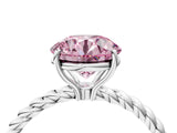 Silver Fancy Pink Round  Solitaire Twist Band Ring with Four-Prong Setting_5