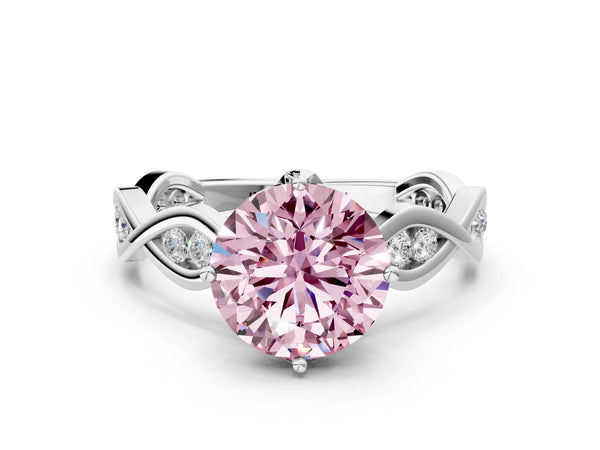 Sterling Silver Round Accented Twist Engagement Ring Setting for Fancy Pink Center