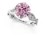 Silver Fancy Pink Round  Solitaire Twist Band with Leaf Prong Setting 2