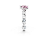 Silver Fancy Pink Round  Solitaire Twist Band with Leaf Prong Setting 3