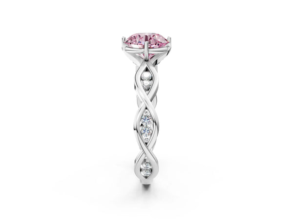 Sterling Silver Round Accented Twist Engagement Ring Setting for Fancy Pink Center