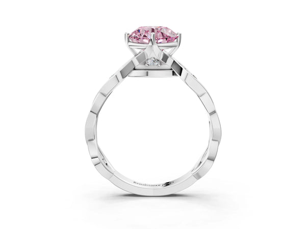 Sterling Silver Round Accented Twist Engagement Ring Setting for Fancy Pink Center
