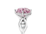 Silver Fancy Pink Round  Solitaire Twist Band with Leaf Prong Setting