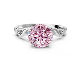 Silver Fancy Pink Round  Solitaire Twisted Band with Prong Setting 1