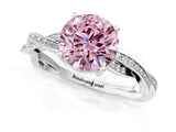 Silver Fancy Pink Round  Solitaire Twisted Pave Diamond Ring with Four-Prong Setting_1