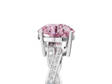 Silver Fancy Pink Round  Solitaire Twisted Pave Diamond Ring with Four-Prong Setting_5