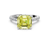 Silver Fancy Yellow Asscher  Brilliant Diamond Solitaire with Pavé Band and Four-Prong Setting 1