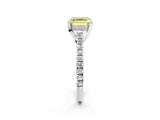 Silver Fancy Yellow Asscher  Brilliant Diamond Solitaire with Pavé Band and Four-Prong Setting 3