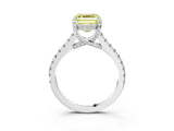 Silver Fancy Yellow Asscher  Brilliant Diamond Solitaire with Pavé Band and Four-Prong Setting 4