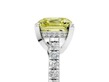 Silver Fancy Yellow Asscher  Brilliant Diamond Solitaire with Pavé Band and Four-Prong Setting
