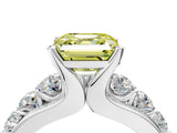 Silver Fancy Yellow Asscher  Brilliant Solitaire with Side Stones on a Pave Band and Four-Prong Setting_16