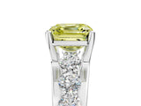 Silver Fancy Yellow Asscher  Brilliant Solitaire with Side Stones on a Pave Band and Four-Prong Setting_17