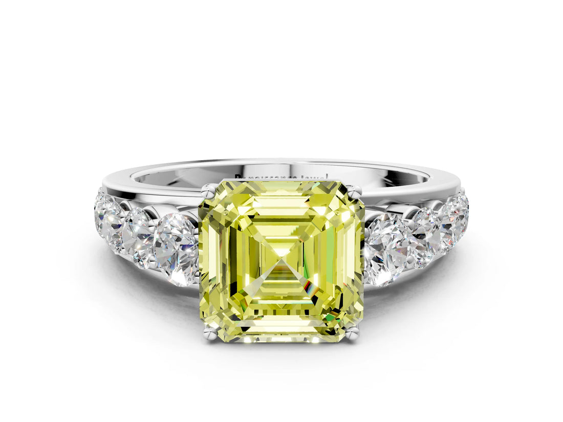 Silver Fancy Yellow Asscher Cut Brilliant Diamond Pavé Band with Six-Prong Setting_22