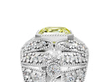 Silver Fancy Yellow Asscher Cut Brilliant Halo Pave Diamond Milgrain Ring_11