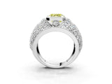 Silver Fancy Yellow Asscher Cut Brilliant Halo Pave Diamond Milgrain Ring_9