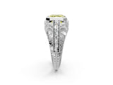 Silver Fancy Yellow Asscher Cut Brilliant Milgrain Filigree Diamond Ring with Square Prong Setting_14