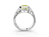 Silver Fancy Yellow Asscher Cut Brilliant Milgrain Filigree Diamond Ring with Square Prong Setting_15