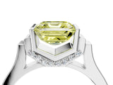 Silver Fancy Yellow Asscher Cut Brilliant Solitaire Diamond Ring with Channel Set Band and Bar Prong Setting_10