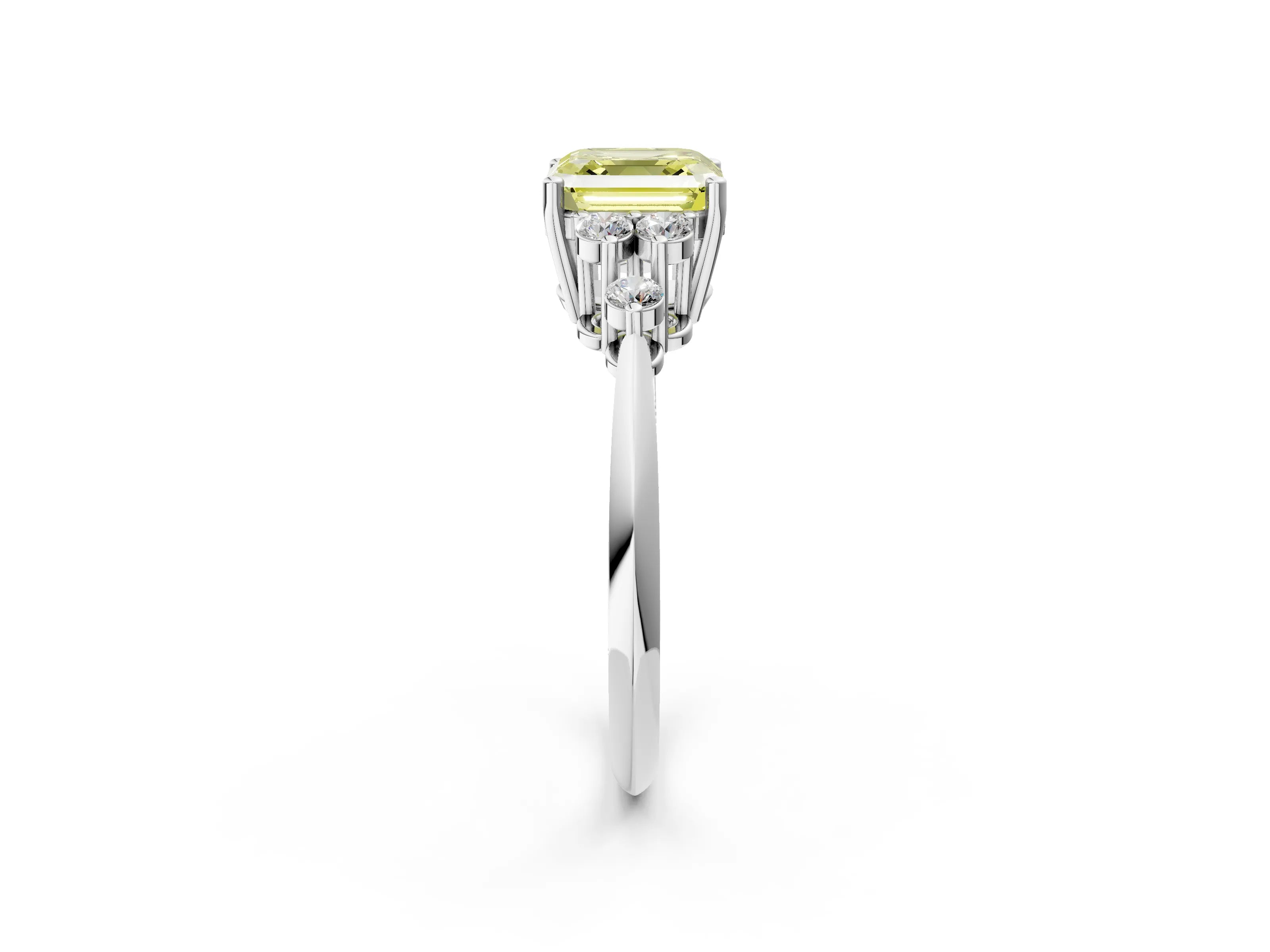 Silver Fancy Yellow Asscher Cut Cut Diamond Cluster Ring with Solitaire Band and Four-Prong Setting_27