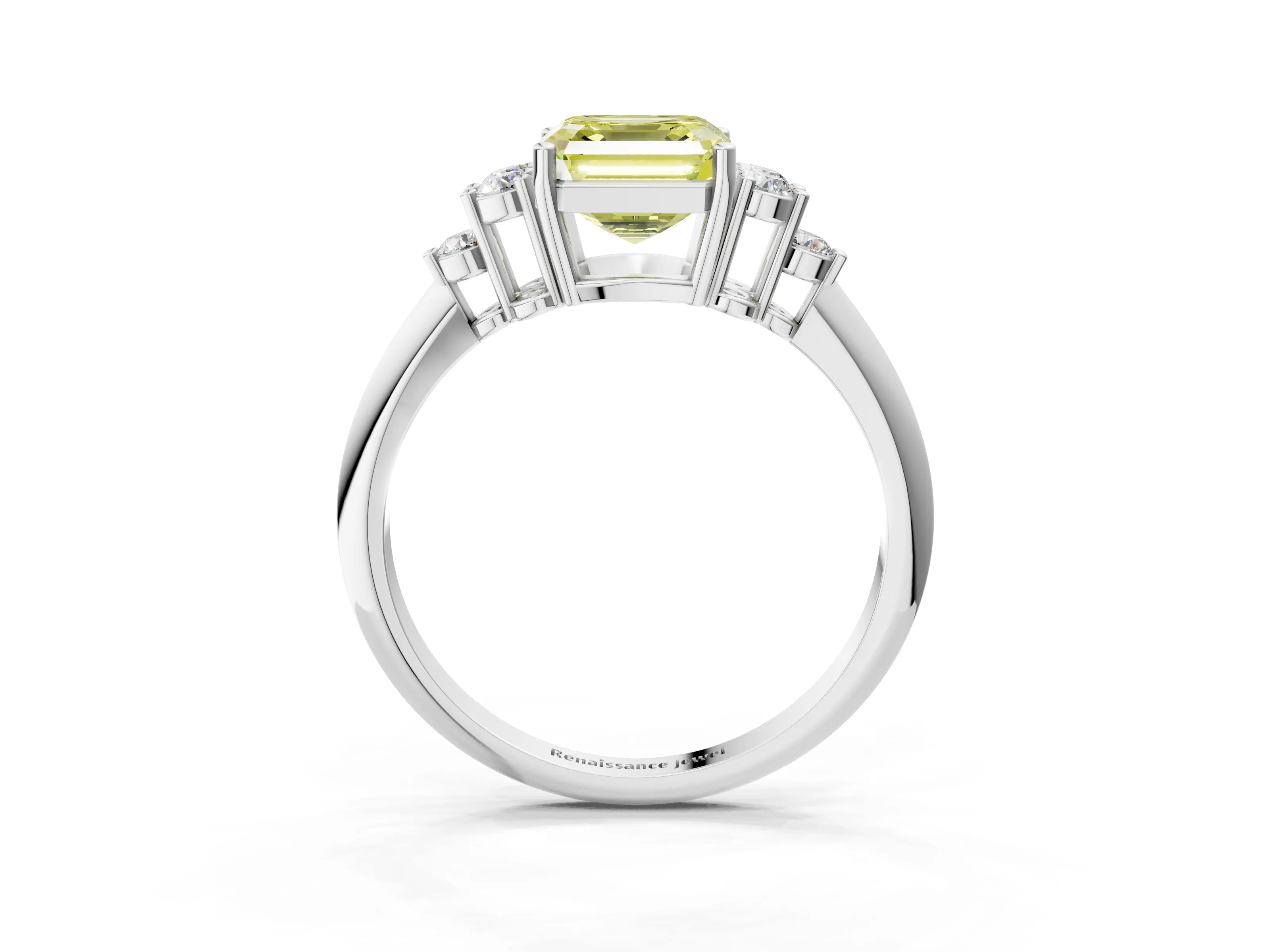 Silver Fancy Yellow Asscher Cut Cut Diamond Cluster Ring with Solitaire Band and Four-Prong Setting_28