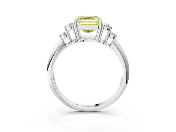 Sterling Silver Asscher Cut Cluster Accent Engagement Ring Setting for Fancy Yellow Center