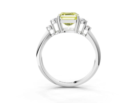 Silver Fancy Yellow Asscher Cut Cut Diamond Cluster Ring with Solitaire Band and Four-Prong Setting_28