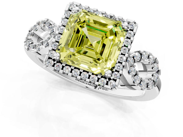 Sterling Silver Asscher Cut Pave Infinity Halo Engagement Ring Setting for Fancy Yellow Center