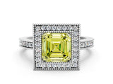 Silver Fancy Yellow Asscher Cut Cut Halo Pavé Diamond Ring_12