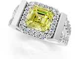 Silver Fancy Yellow Asscher Cut Cut Halo Split Shank Prong Set Ring_7