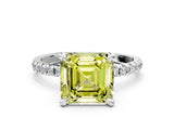 Silver Fancy Yellow Asscher Cut Diamond Brilliant Solitaire Ring with Pavé Band and Four-Prong Setting_24