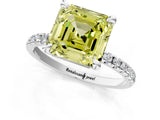 Silver Fancy Yellow Asscher Cut Diamond Brilliant Solitaire Ring with Pavé Band and Four-Prong Setting_25