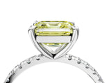 Silver Fancy Yellow Asscher Cut Diamond Brilliant Solitaire Ring with Pavé Band and Four-Prong Setting_28