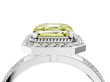Silver Fancy Yellow Asscher Cut Diamond Double Halo Ring with Split Shank and Four-Prong Setting_10