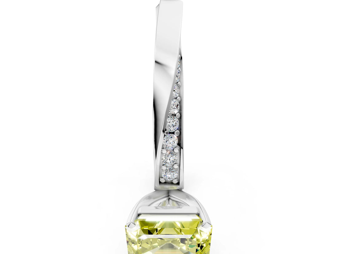 Silver Fancy Yellow Asscher Cut Diamond Engagement Ring with Side Stone Accents and Four-Prong Setting_48