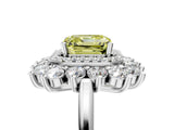 Silver Fancy Yellow Asscher Cut Diamond Floral Double Halo Engagement Ring with Prong Setting_17