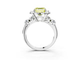Silver Fancy Yellow Asscher  Cut Diamond Floral Halo Engagement Ring with Shared Prong Setting 3
