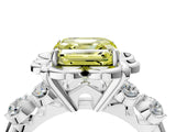 Silver Fancy Yellow Asscher  Cut Diamond Floral Halo Engagement Ring with Shared Prong Setting 4