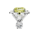 Silver Fancy Yellow Asscher  Cut Diamond Floral Halo Engagement Ring with Shared Prong Setting 5