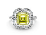 Silver Fancy Yellow Asscher Cut Diamond Floral Halo Split Shank Prong Setting Ring_30