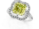 Silver Fancy Yellow Asscher Cut Diamond Floral Halo Split Shank Prong Setting Ring_31