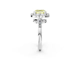 Silver Fancy Yellow Asscher Cut Diamond Floral Halo Split Shank Prong Setting Ring_32