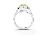 Silver Fancy Yellow Asscher Cut Diamond Floral Halo Split Shank Prong Setting Ring_33