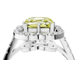 Silver Fancy Yellow Asscher Cut Diamond Floral Halo Split Shank Prong Setting Ring_34