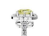 Silver Fancy Yellow Asscher Cut Diamond Floral Halo Split Shank Prong Setting Ring_35