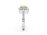 Silver Fancy Yellow Asscher Cut Diamond Halo Ring with Pavé Band and Prong Setting_22